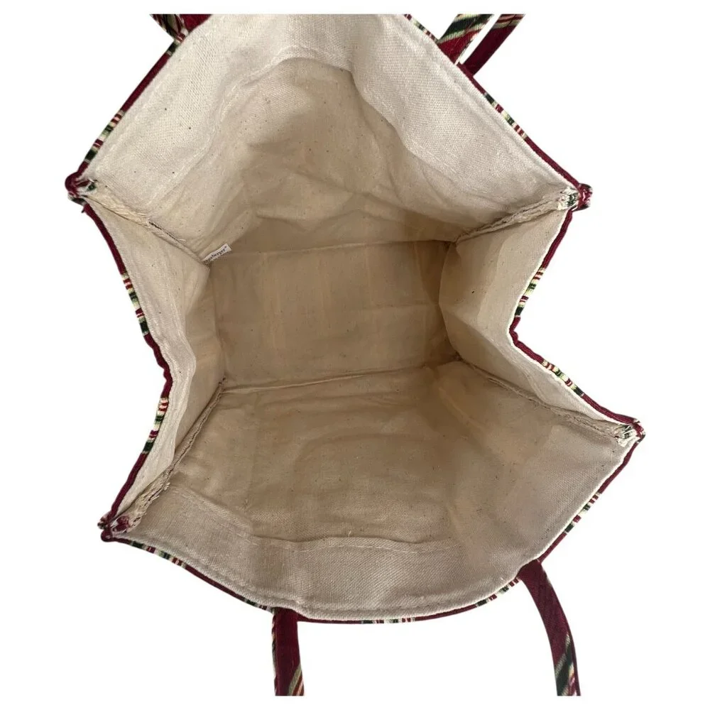 New 2005 Longaberger Basket Holiday Tote Bag Fabric Purse Stripe Embroidered VTG - Picture 9 of 9